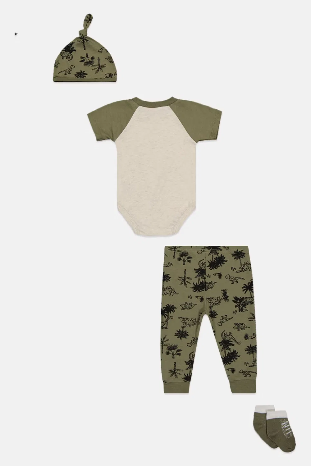 Комплект боди-комбинезон и штаны с принтом, шапка и носки Baby Essentials, разноцветный — фото 4