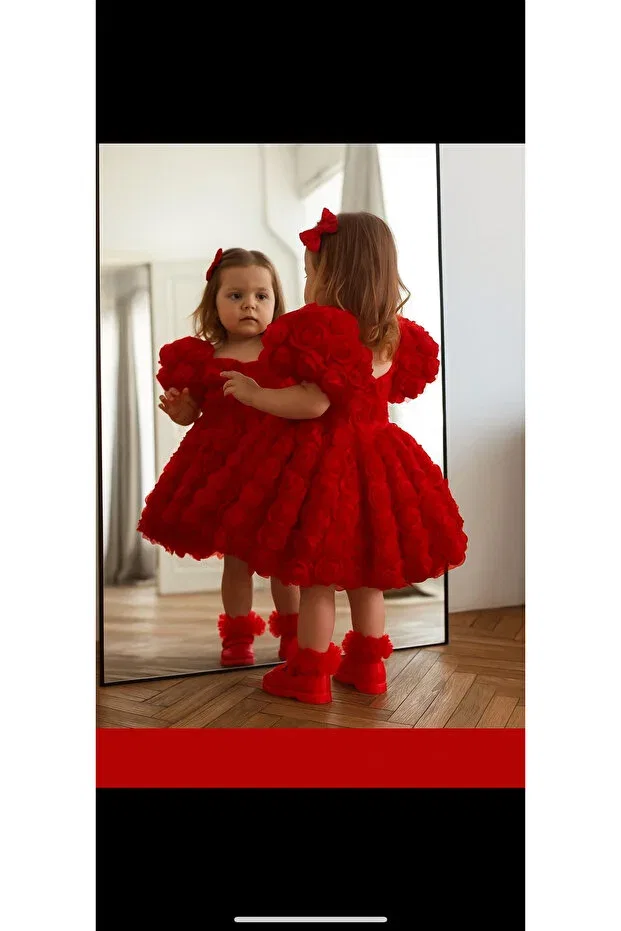 Детское платье для девочек с принтом Rose Detailed Ilknur Karaca Design, Red — фото 2