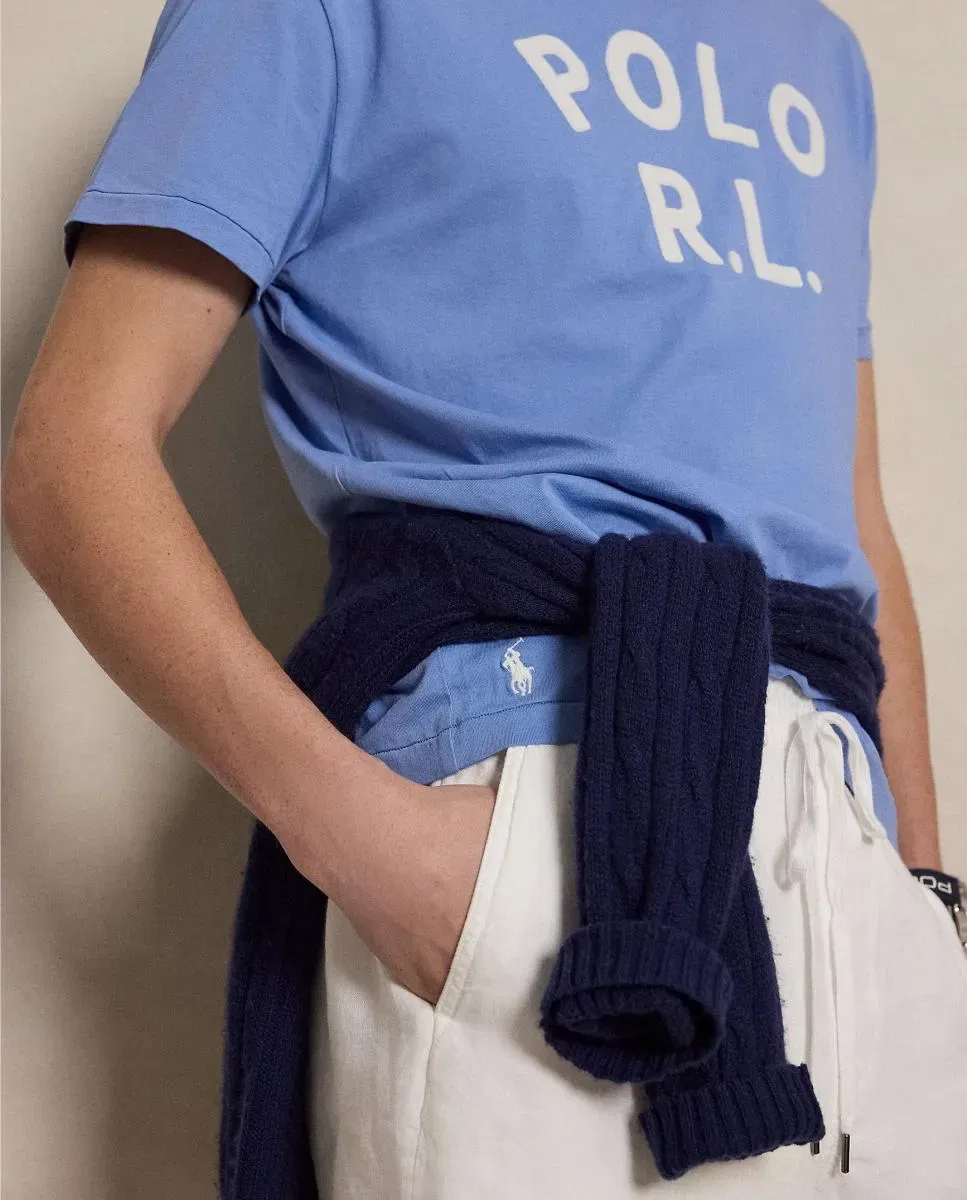 Мужская футболка хлопковая с логотипом Polo Ralph Lauren, Azul Porcelana — фото 3