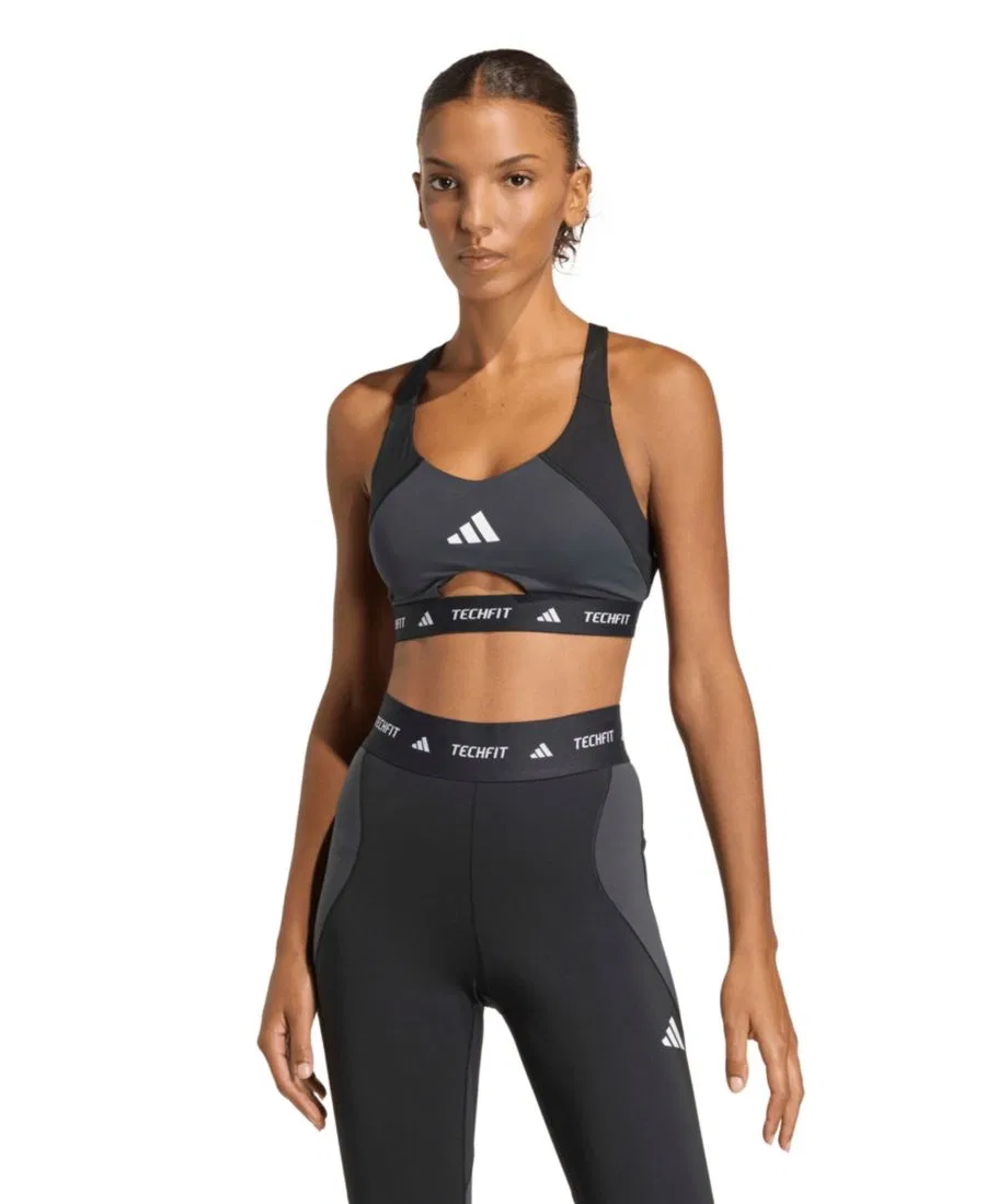 Спортивный бюстгальтер Tech Fit Color Block Medium Support Bra adidas, Black/Carbon