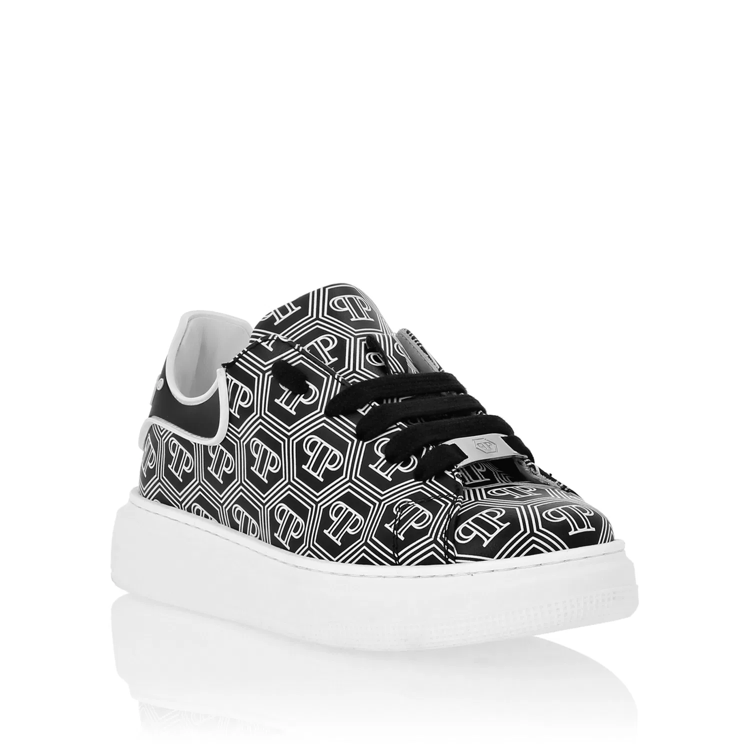 Детские кроссовки с монограммой Philipp Plein, Black/White