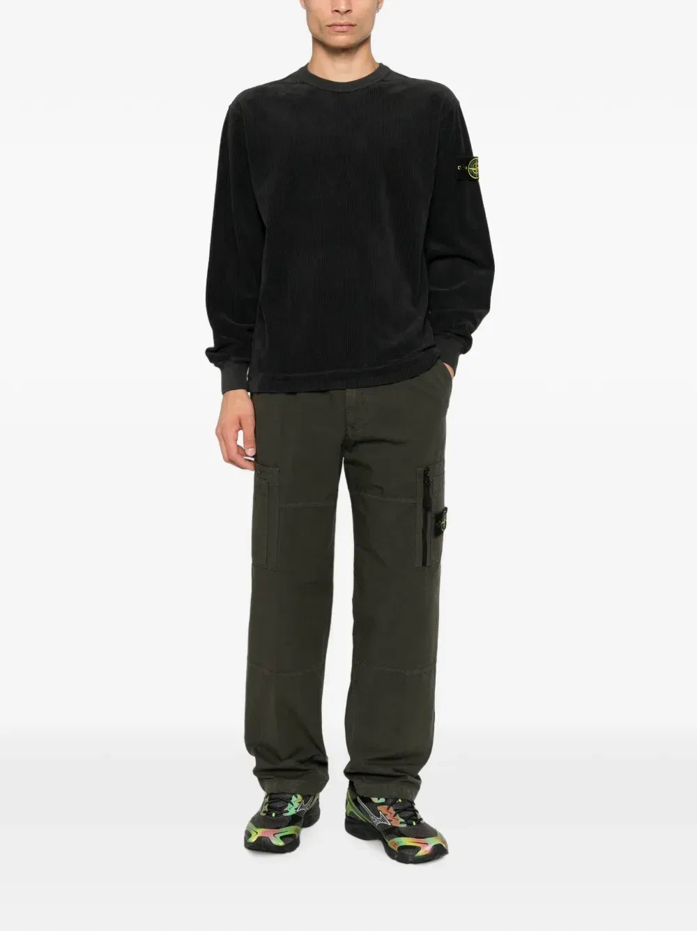 Вельветовый свитер с нашивкой Compass Stone Island, серый — фото 2