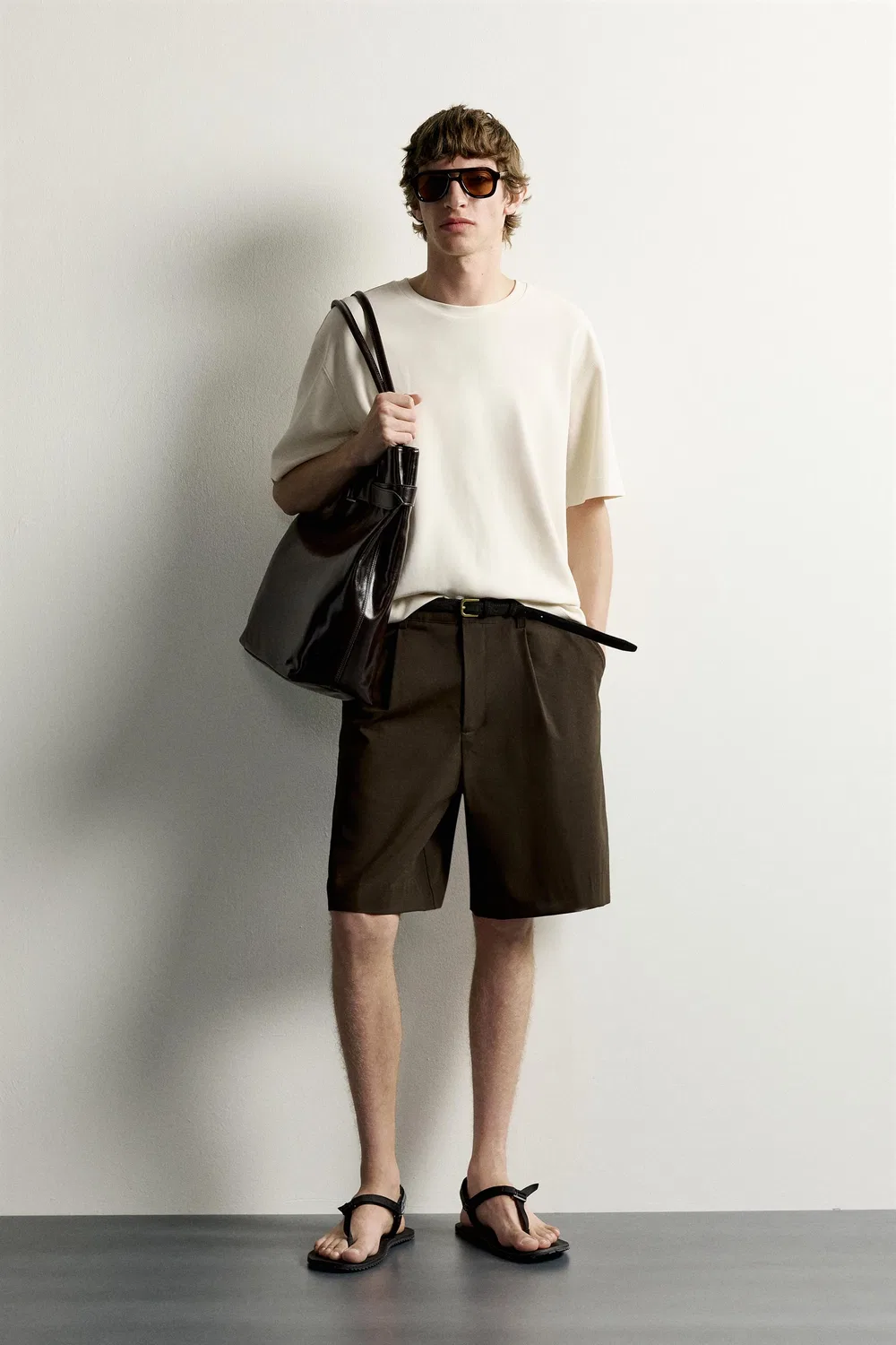Мягкая футболка свободного кроя ZARA, Oyster-white