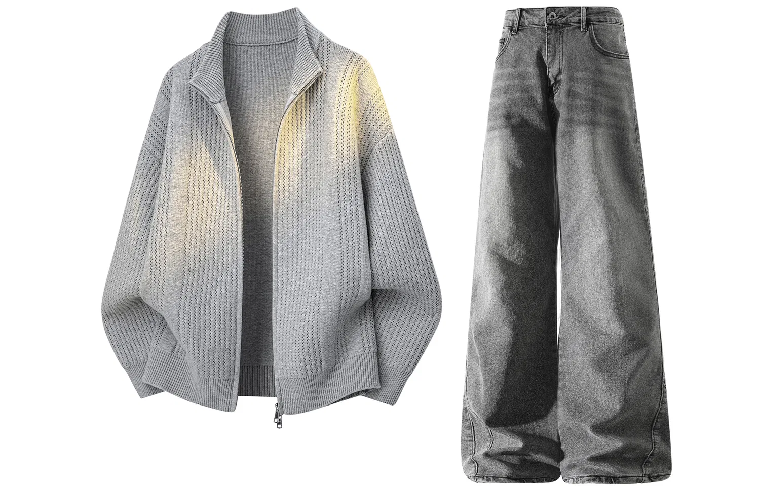 Детский комплект спортивной одежды с воротником-стойкой GWAF, Light Gray Top/Black Pants — фото 3