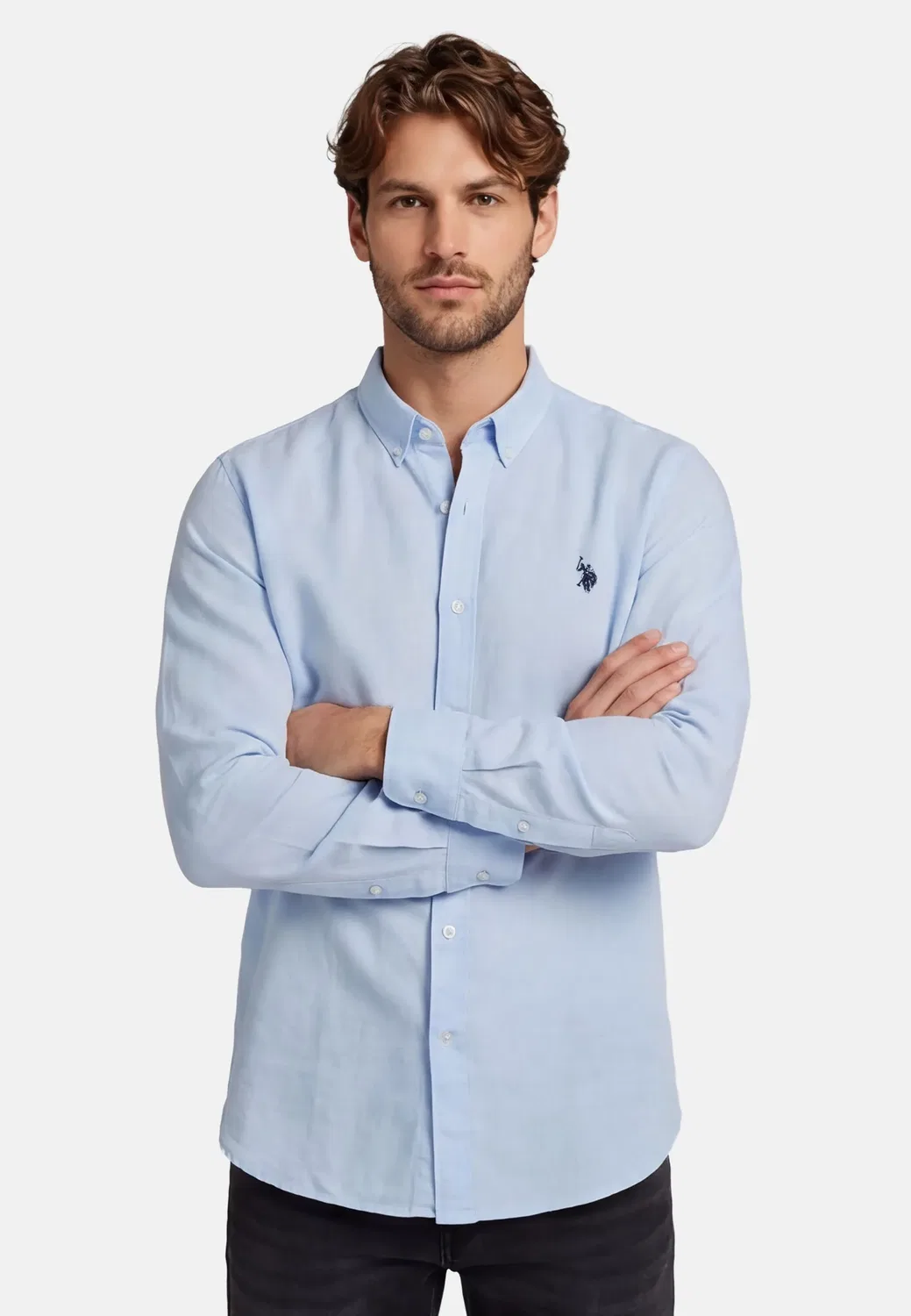 Мужская рубашка из льна с хлопком Button-Down U.S. Polo Assn., Light Blue