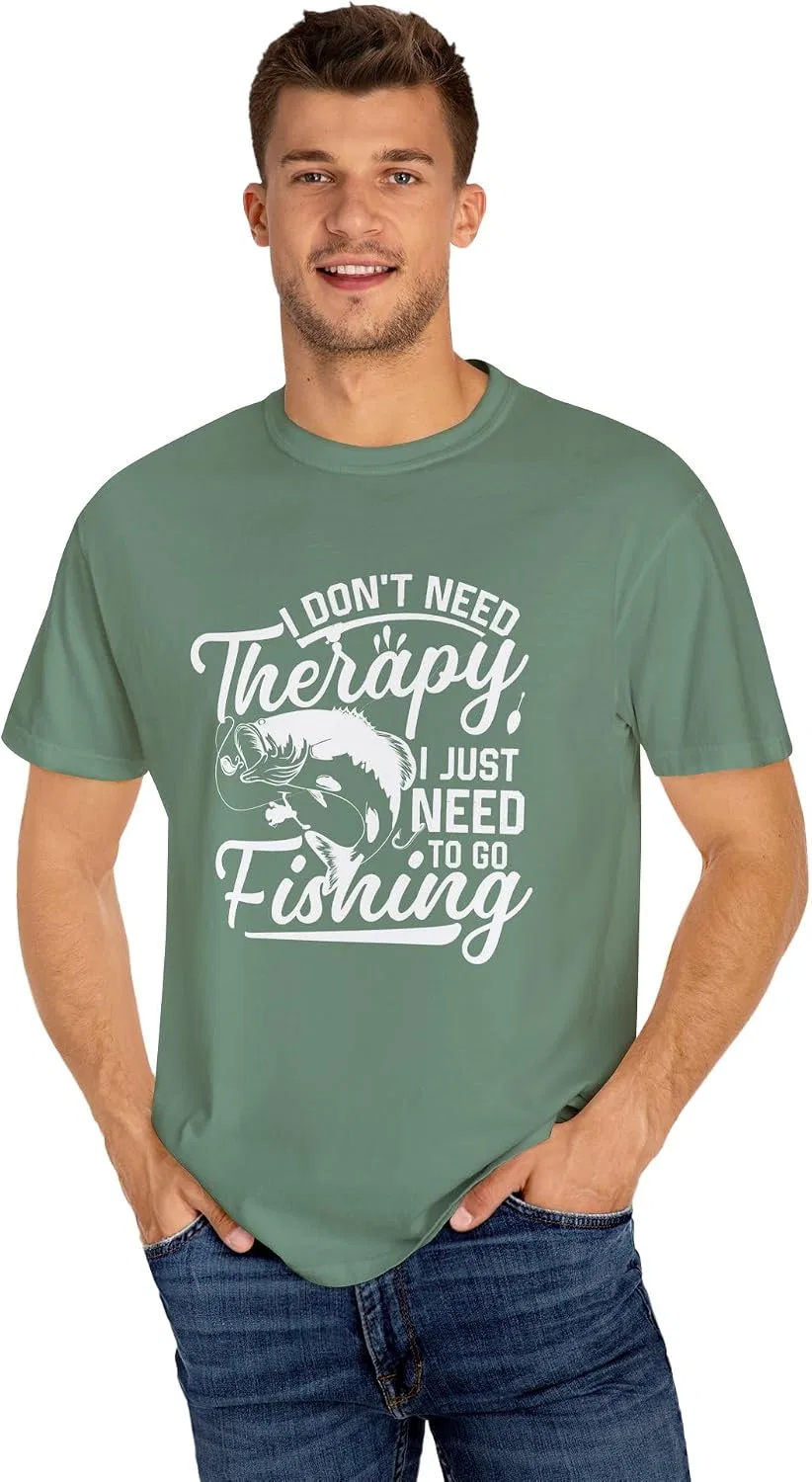 Футболка с принтом I Don't Need Therapy, I Just Need to Go Fishing Comfort Colors 1717, Light Green — фото 4