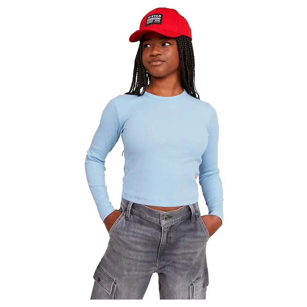 Детская футболка для девочек с длинным рукавом G-Star Slim Crop Long Sleeve T-Shirt, Blue
