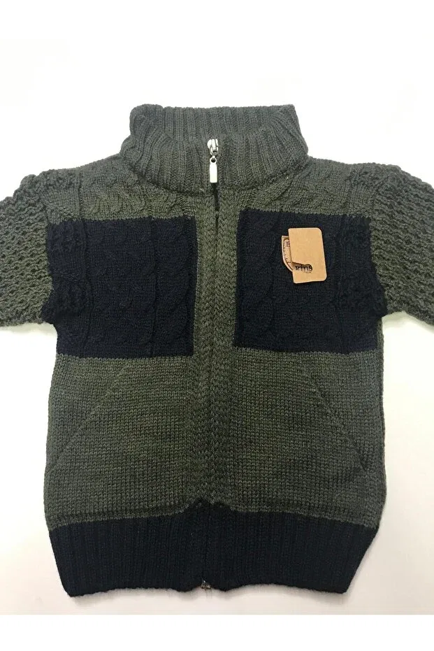 Детский кардиган для мальчиков с ромбовидным узором Winter Knitwear Argyle Patterned Judge Collar Zipper Pocket Boys Sweatshirt Cardigan Baby Slon Kids Clup, Khaki-Blue — фото 2