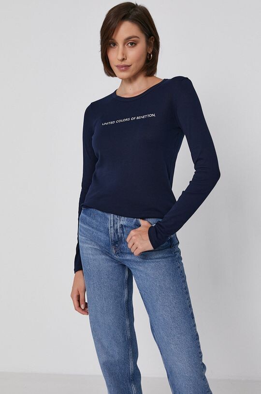 

Хлопковый топ с длинными рукавами United Colors of Benetton, темно-синий