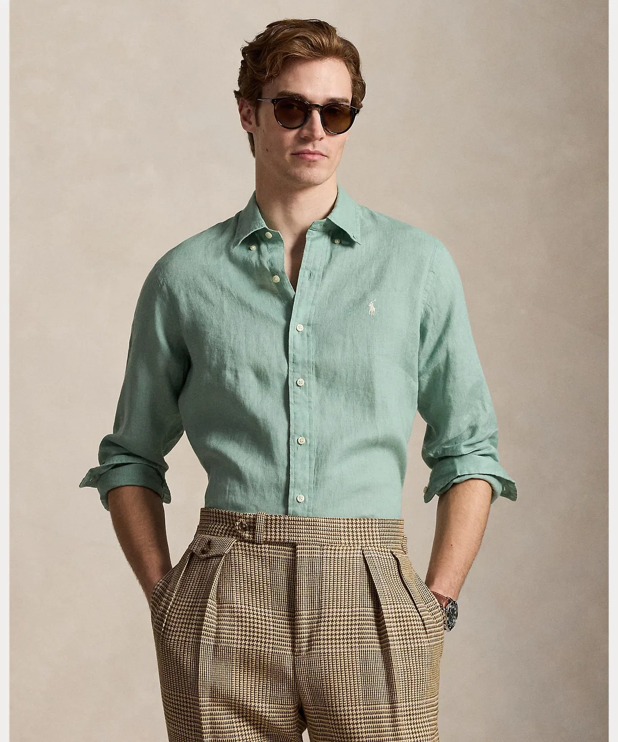 Мужская рубашка из льна с длинным рукавом модель Classic Fit POLO RALPH LAUREN, Blue