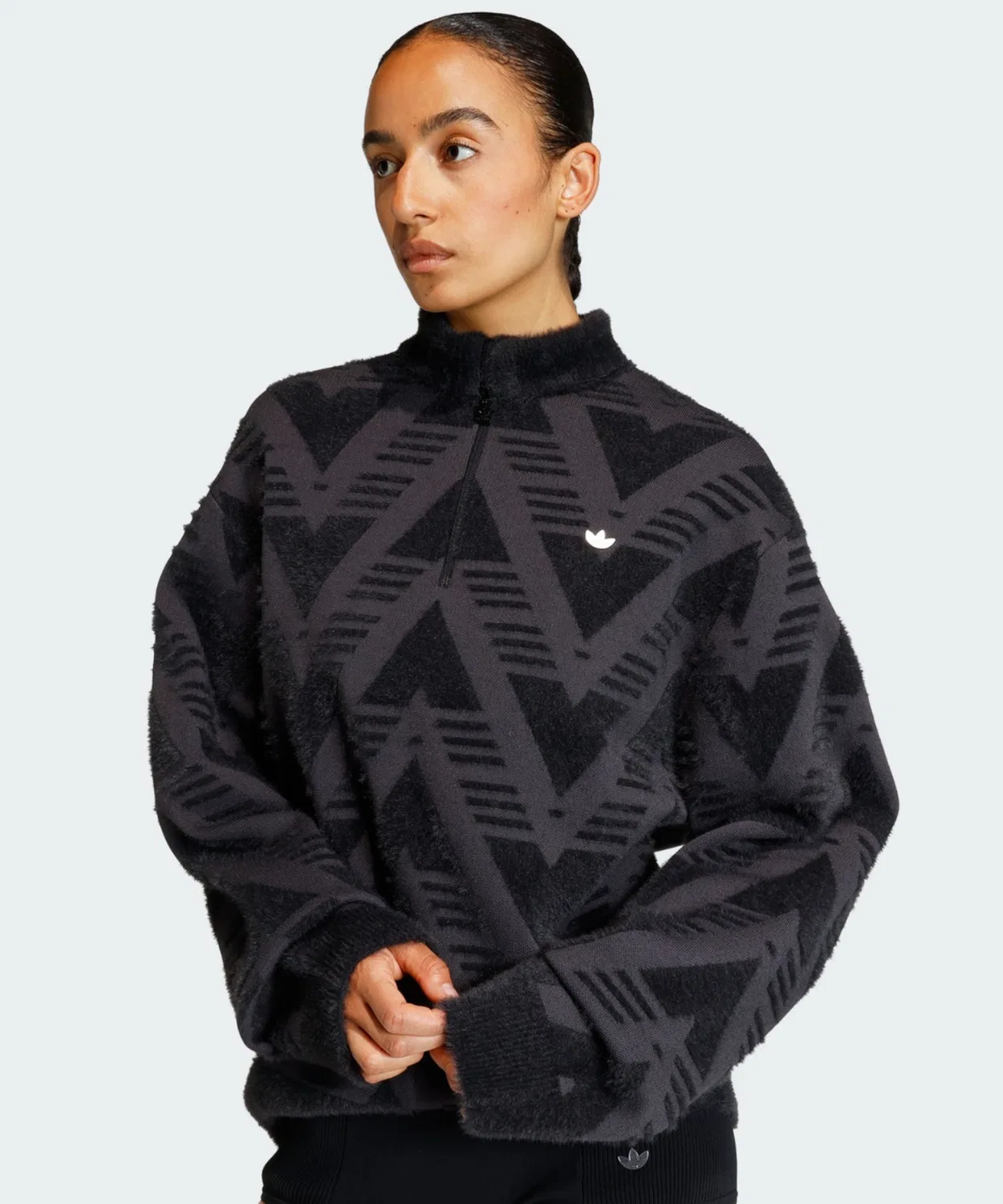 Женский свитшот оверсайз с полузастежкой-молнией Adidas Originals, Black