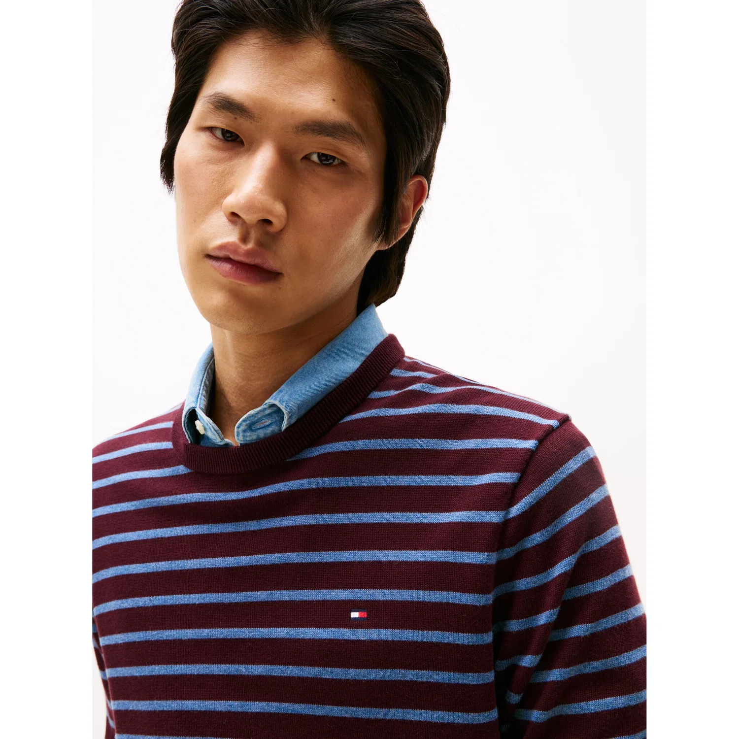 Мужской свитшот с круглым вырезом Essential Cotton Tommy Hilfiger, Deep Burgundy/Petrol Blue — фото 2