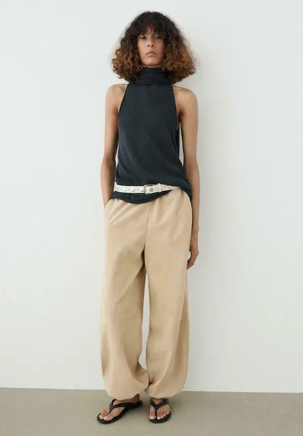Топ на завязках с высокой горловиной Flowing halter top with tie, Massimo Dutti, крапчатый темно-синий