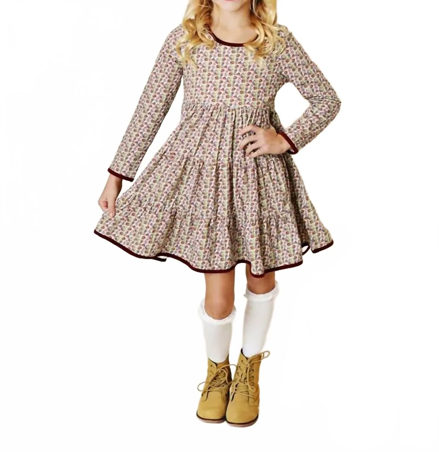 Детское платье для девочек с цветочным принтом и вырезом лодочка Swoon Baby Clothing, Plum