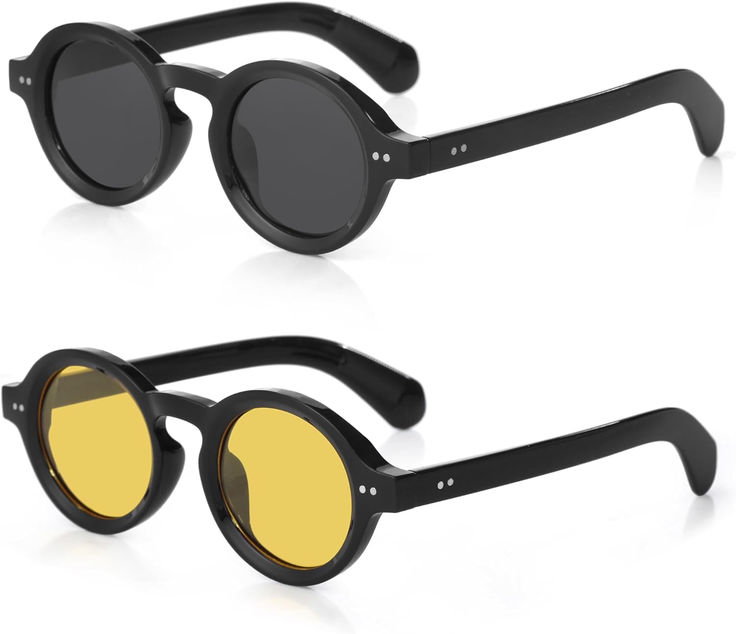 

Модные круглые поляризованные солнцезащитные очки для мужчин и женщин, массивные солнцезащитные очки в стиле хиппи, ретро-стиль 90-х Teumire, A12 2 Pack-black/Grey+black/Yellow