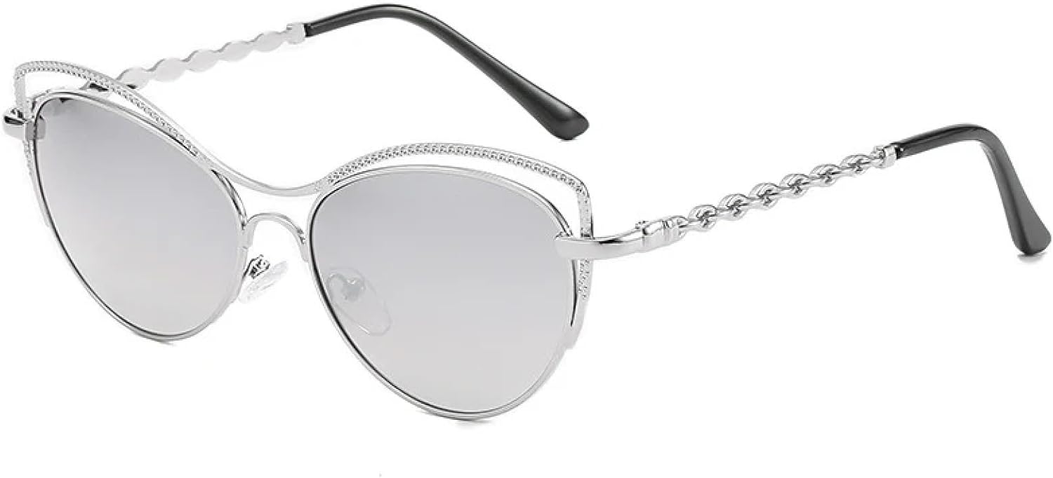 

Винтажные металлические солнцезащитные очки «кошачий глаз» для женщин и мужчин, роскошные, для путешествий, уличной фотографии, защита от УФ-излучения UV400 TKKTLLT, Silver Silver