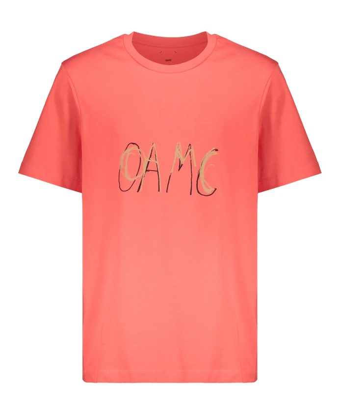 

Хлопковая футболка в рубчик с логотипом спереди. Oamc, красный