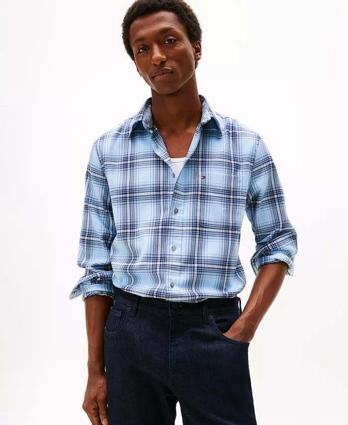 

Мужская рубашка Regular-Fit в клетку из мягкой смесовой ткани Tommy Hilfiger, синий