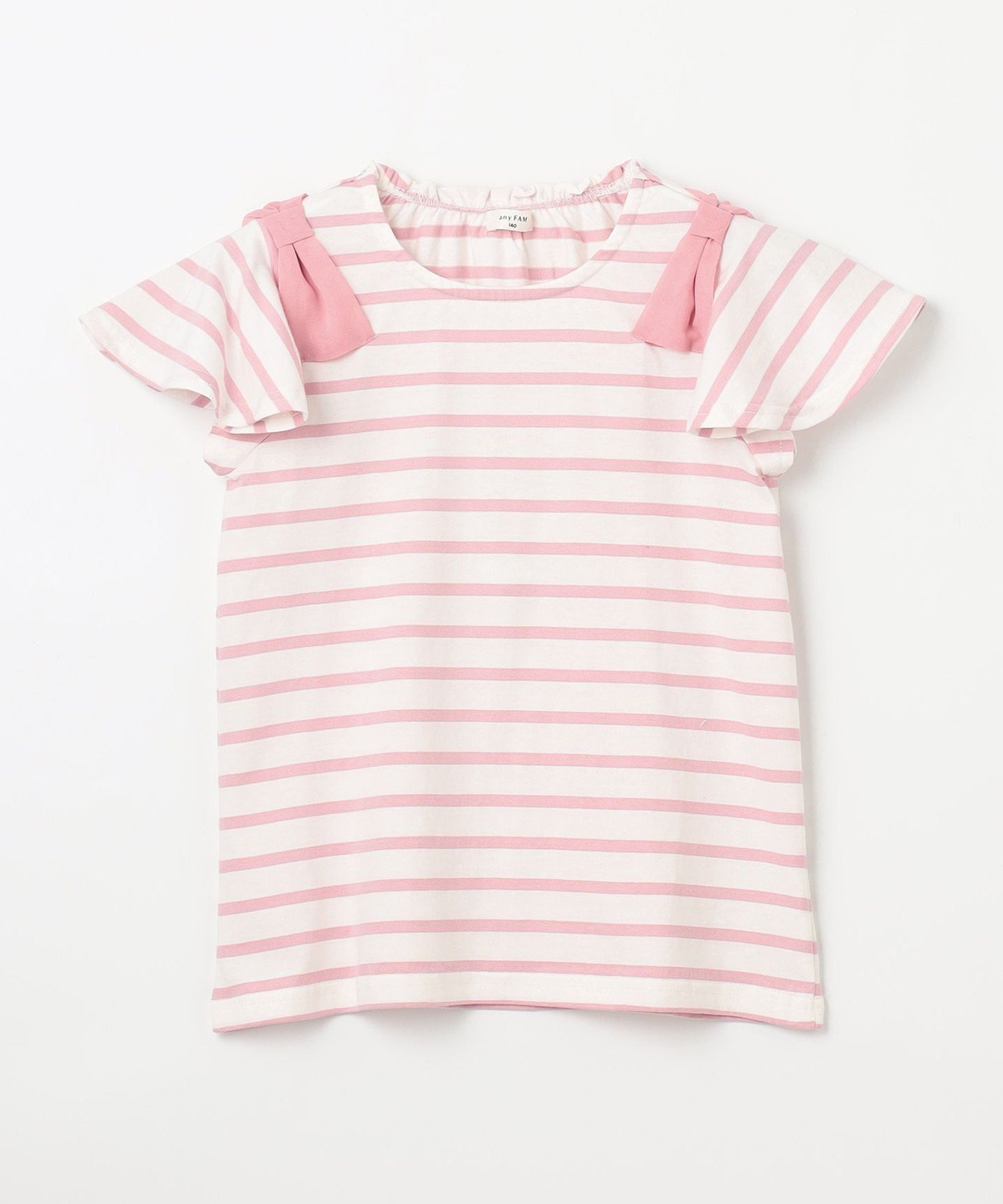 Прохладная и освежающая футболка с ленточкой на плече Any Kids, Pink x Stripe [112] — фото 3