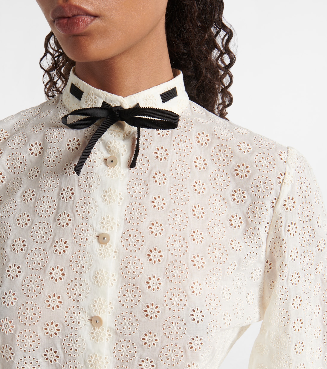 Рубашка из хлопкового поплина Broderie anglaise Valentino, Avorio — фото 4