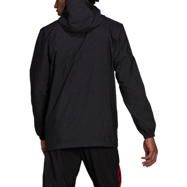 Куртка Men's adidas Logo Manchester United Soccer/Football Label Zipper Hooded Jacket Black, черный — фото 3