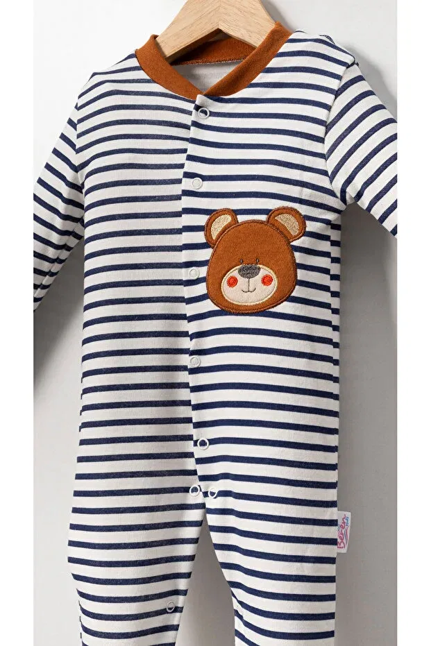 Детское боди-комбинезон для девочек с принтом Colorful Panda Patterned Bubito, Yellow Brown Striped — фото 3