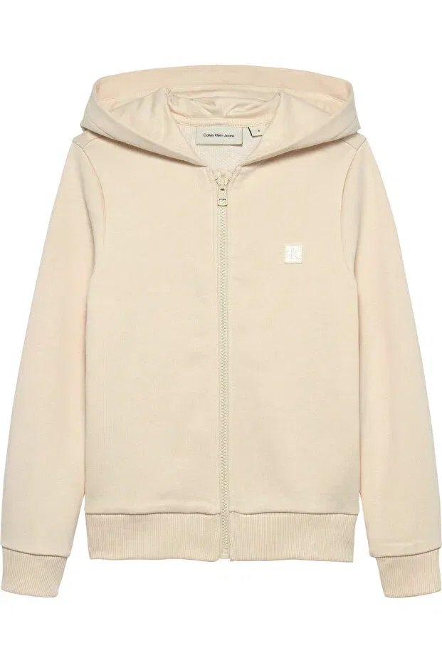 Детское для девочек свитшот с капюшоном Mini badge zip through kids beige sweatshirt Calvin Klein, Beige