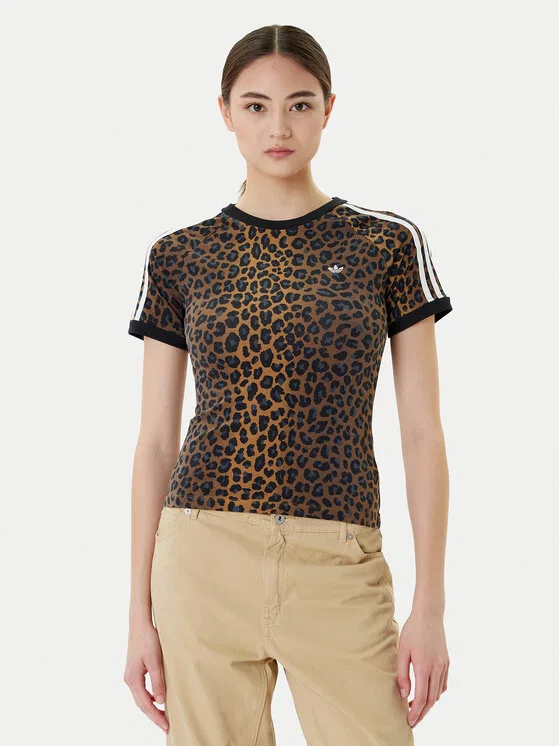 Футболка slim fit Leopard Cali Adidas, коричневый