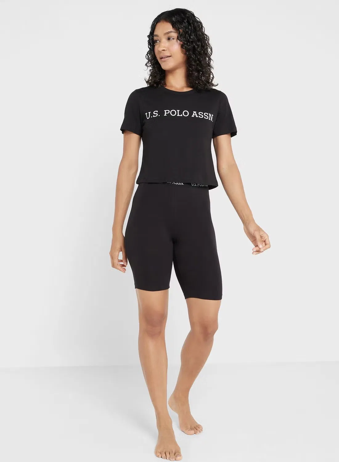 Леггинсы короткие с логотипом U.S. Polo Assn., черные
