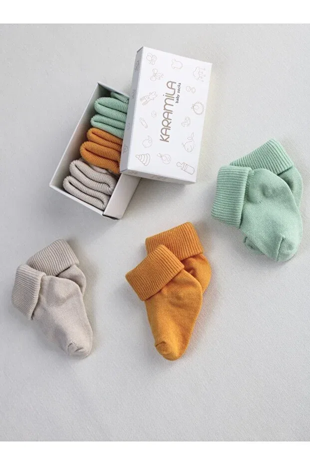 Детские носки для новорожденных бамбуковые 3 шт Karamila, Stone Orange Green