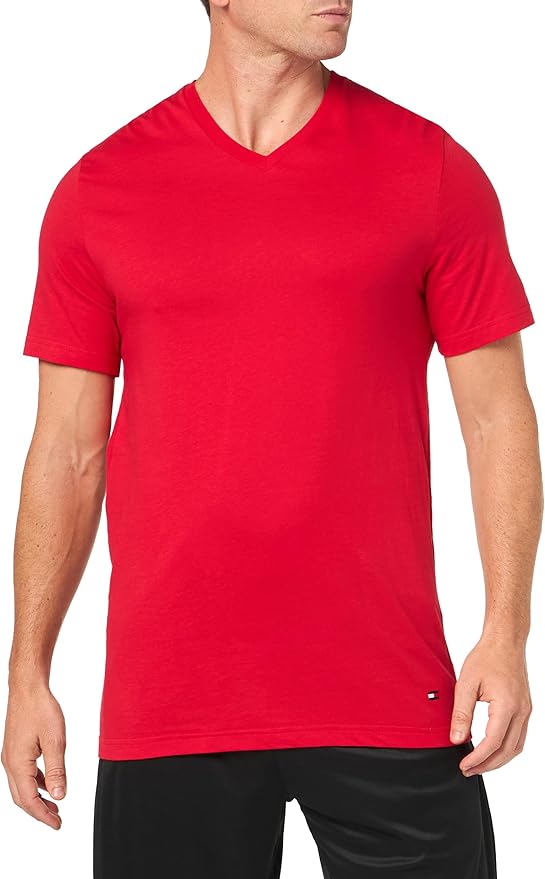 Комплект футболок Tommy Hilfiger Cotton Classics V-Neck, 3 предмета, красный/темно-синий/белый — фото 2