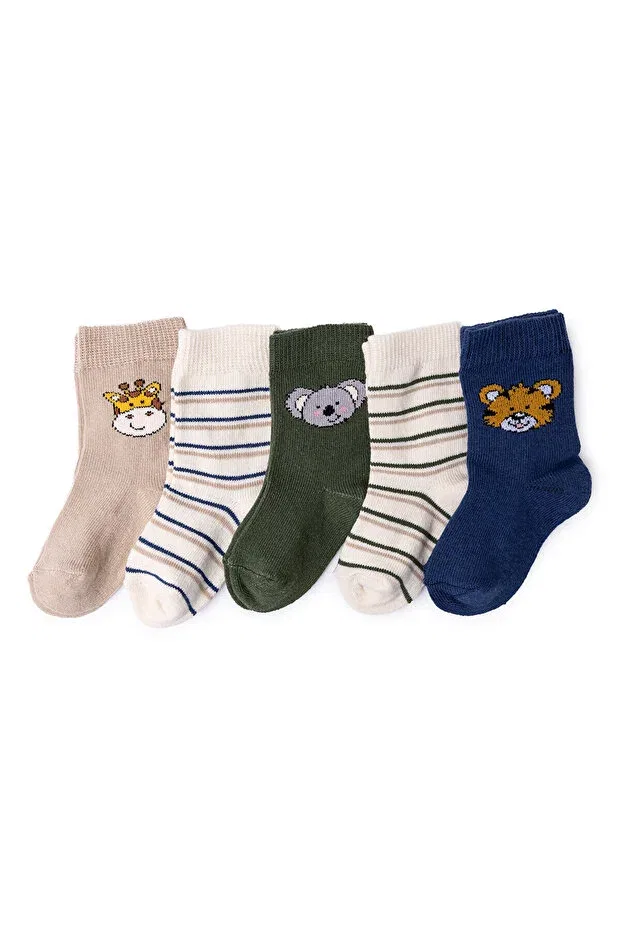 Детские носки для мальчиков с принтом Animal Printed Ebebek Hello Baby, Brown