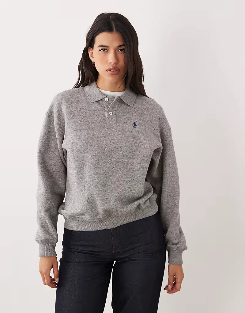 Свитшот Polo Ralph Lauren с воротником и логотипом в стиле регби, серый