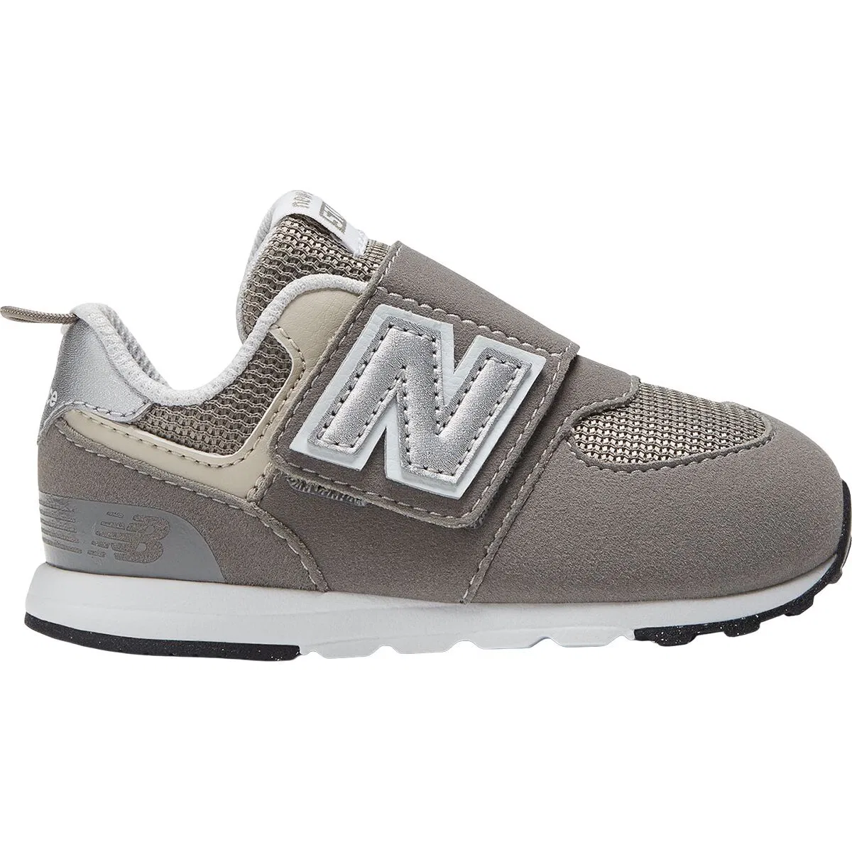 Детские кроссовки для мальчиков на липучках 574 new-b hook & loop New Balance, Rain Cloud/Silver Metallic