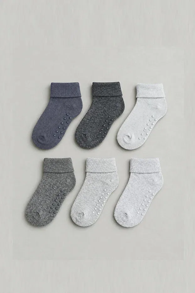 Детские носки из органического хлопка с нескользящей подошвой 6 штук Mem Socks, Gray And Shades