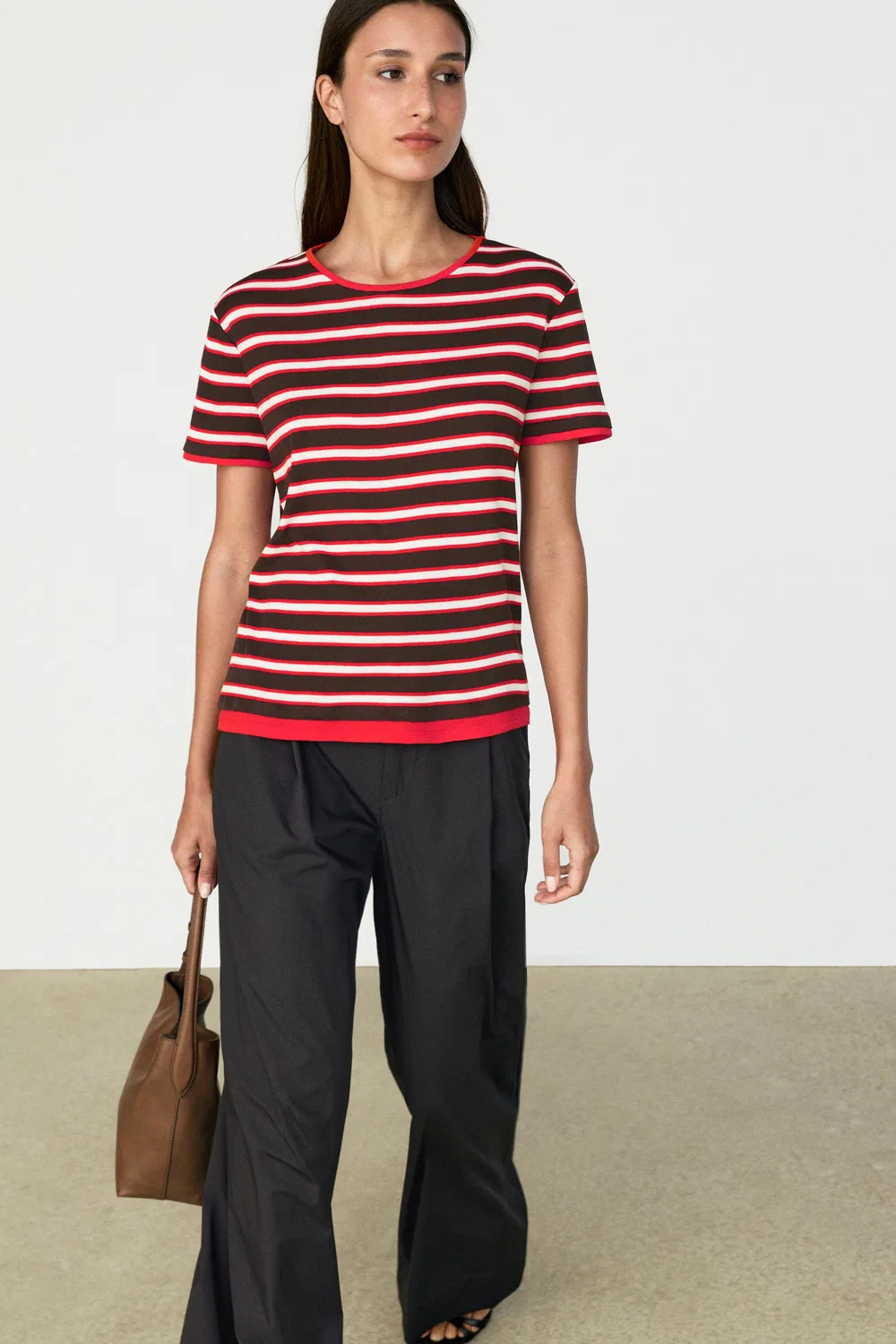 Футболка Massimo Dutti 100% Cotton Short Sleeve Striped, красный — фото 4