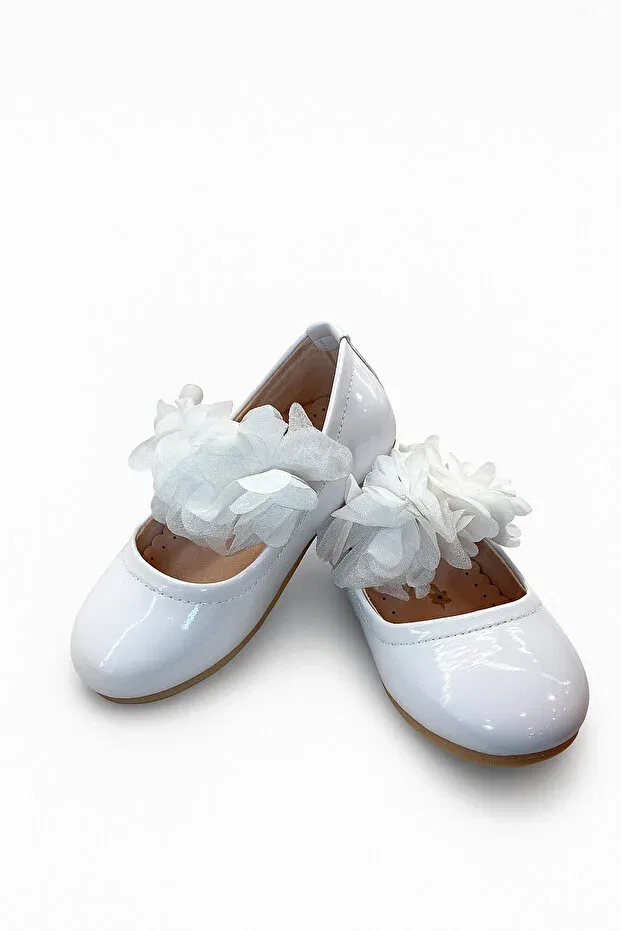 Детские балетки для девочек из эко-кожи Shiny Lace Patent Leather Orthopedic Ballerinas Eren Premium, White — фото 2
