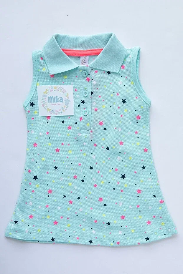 Детское платье для девочек с принтом Star Printed Polo Collar Mika Bebek & Çocuk, Blue — фото 2