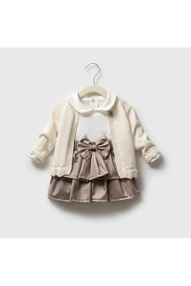 Детский комплект для девочек с цветочным принтом Ay bouquet skirt suit Nipperland, Beige — фото 4