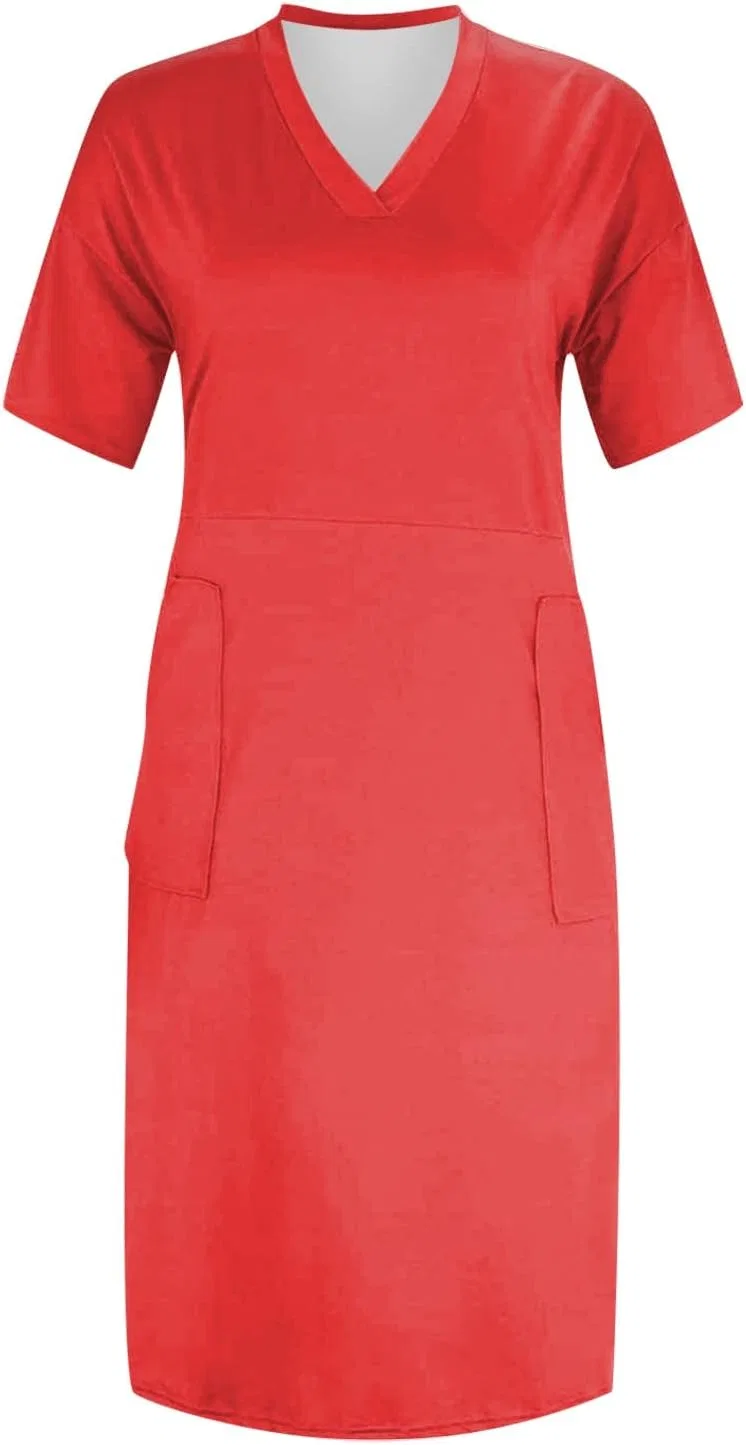 Женское платье-футболка оверсайз с V-образным вырезом, Red — фото 3