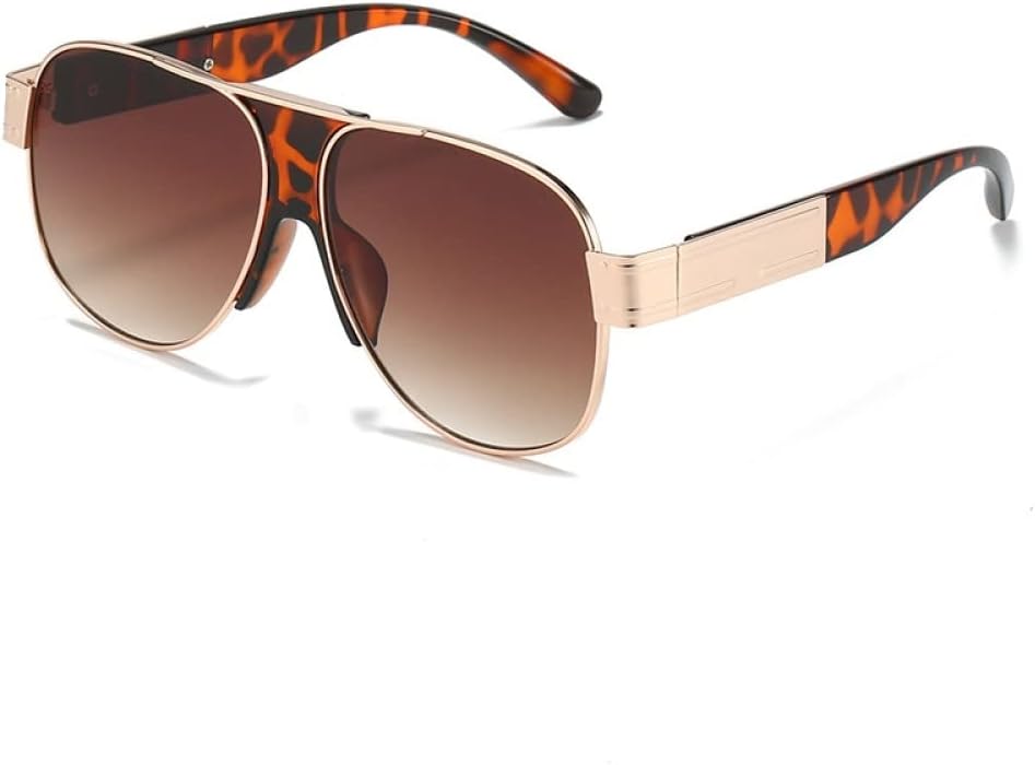 

Большие солнцезащитные очки для женщин, металлическая оправа, овальная форма, солнцезащитные очки для мужчин в стиле ретро для вождения, прозрачные зеркальные очки с защитой от УФ-излучения UV400 LANGSER, Leopard Brown