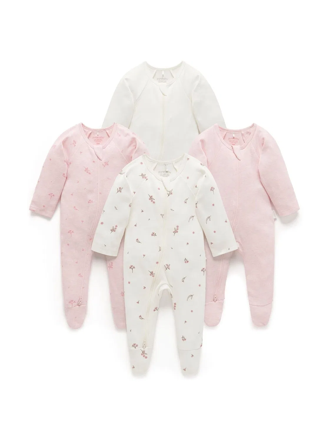 Комбинезон-слип 4 шт, хлопок Purebaby, розовый — фото 2