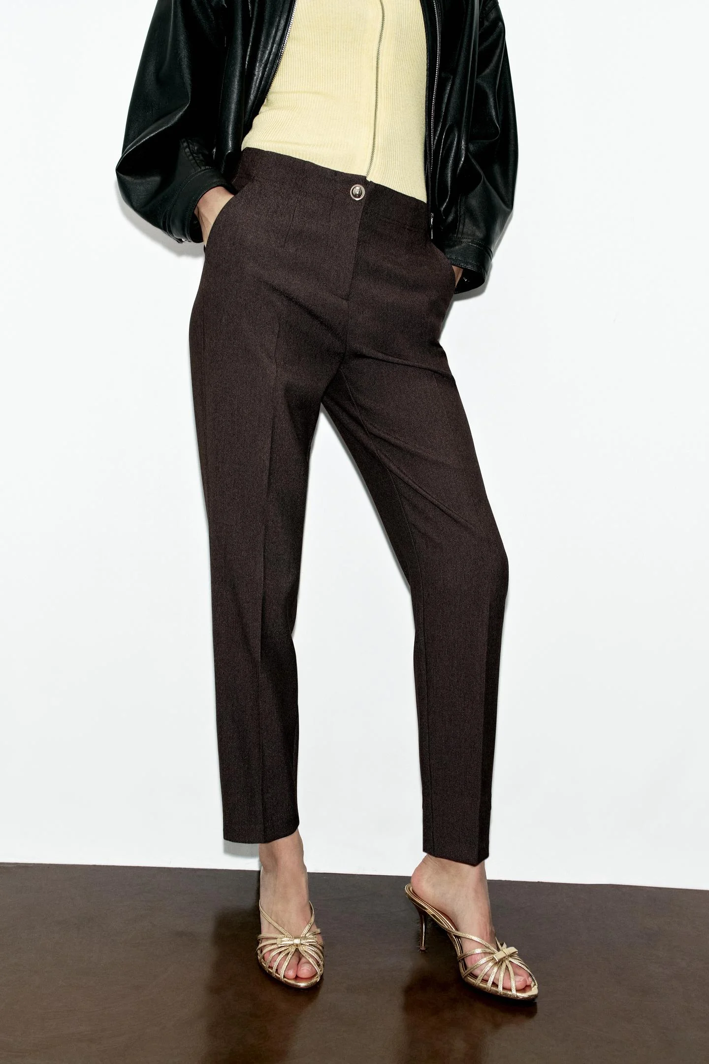 Брюки Zara Tobillero Tiro Alto, коричневый меланж