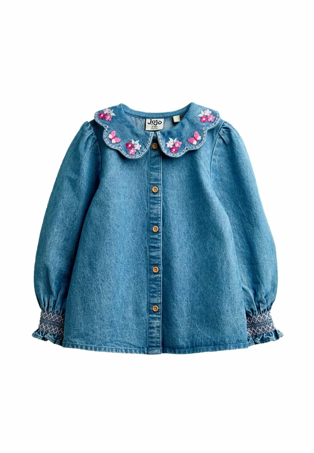 Рубашка с вышивкой - блузка на пуговицах Jojo Maman Bébé, Blue Chambray Floral