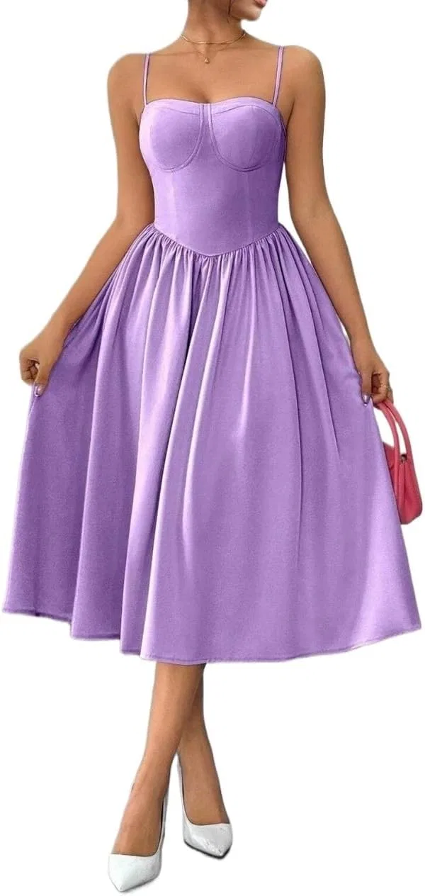Женское платье миди на бретелях с запахом Mauve Purple