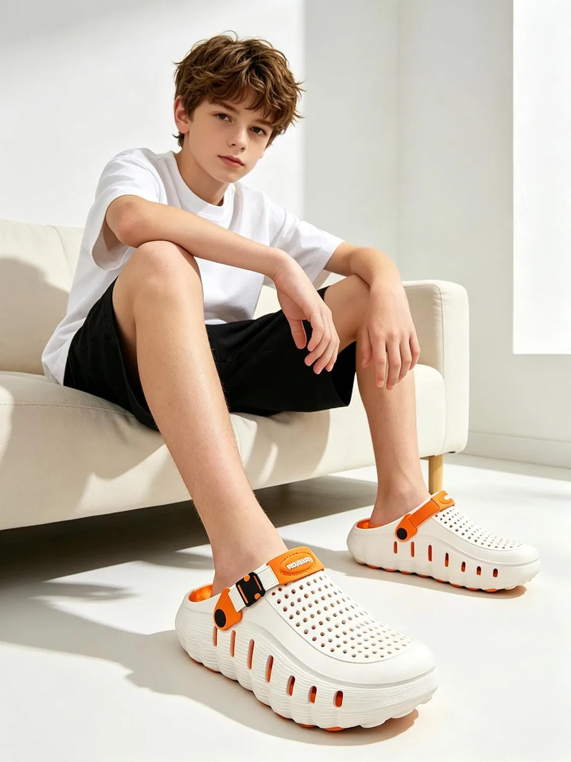 Детские сабо-облака с принтом Fashion Garden для мальчиков hexnart, White Orange — фото 4