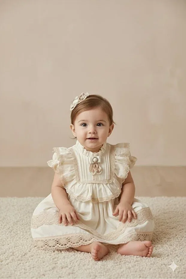 Детское платье для девочек хлопковое Park Bebe, Ecru