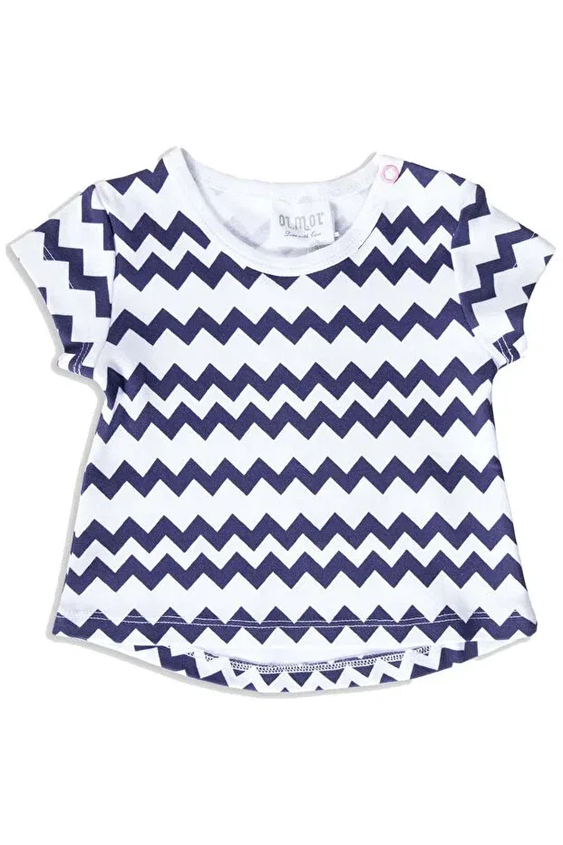 Детская футболка для девочек с принтом Organic Zigzag Patterned Ozmoz By Mukadder Özden, White-Blue — фото 2