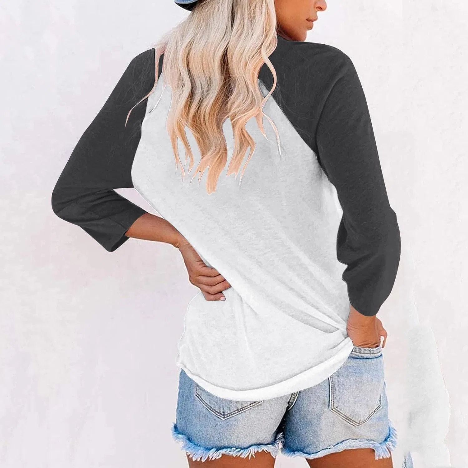 Женская футболка с рукавом 3/4 Color Block Raglan Tshirt, Dark Gray-2 — фото 2