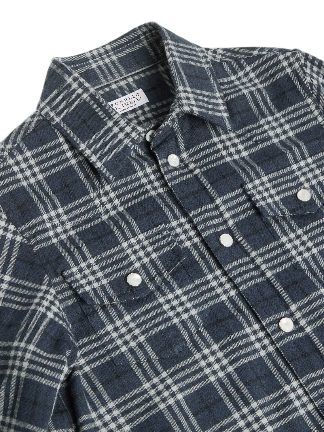 Рубашка в клетку тартан Brunello Cucinelli Kids, синий — фото 3